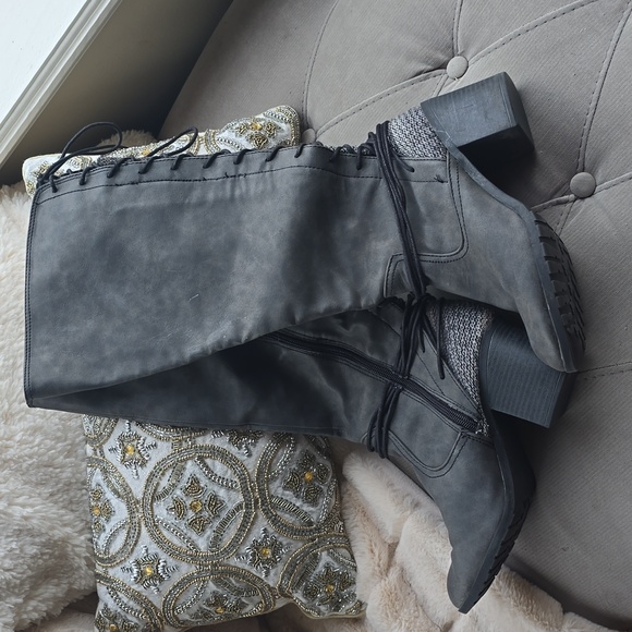 Lace Up BKE Sole Boots Grey Faux Leather - Picture 1 of 4